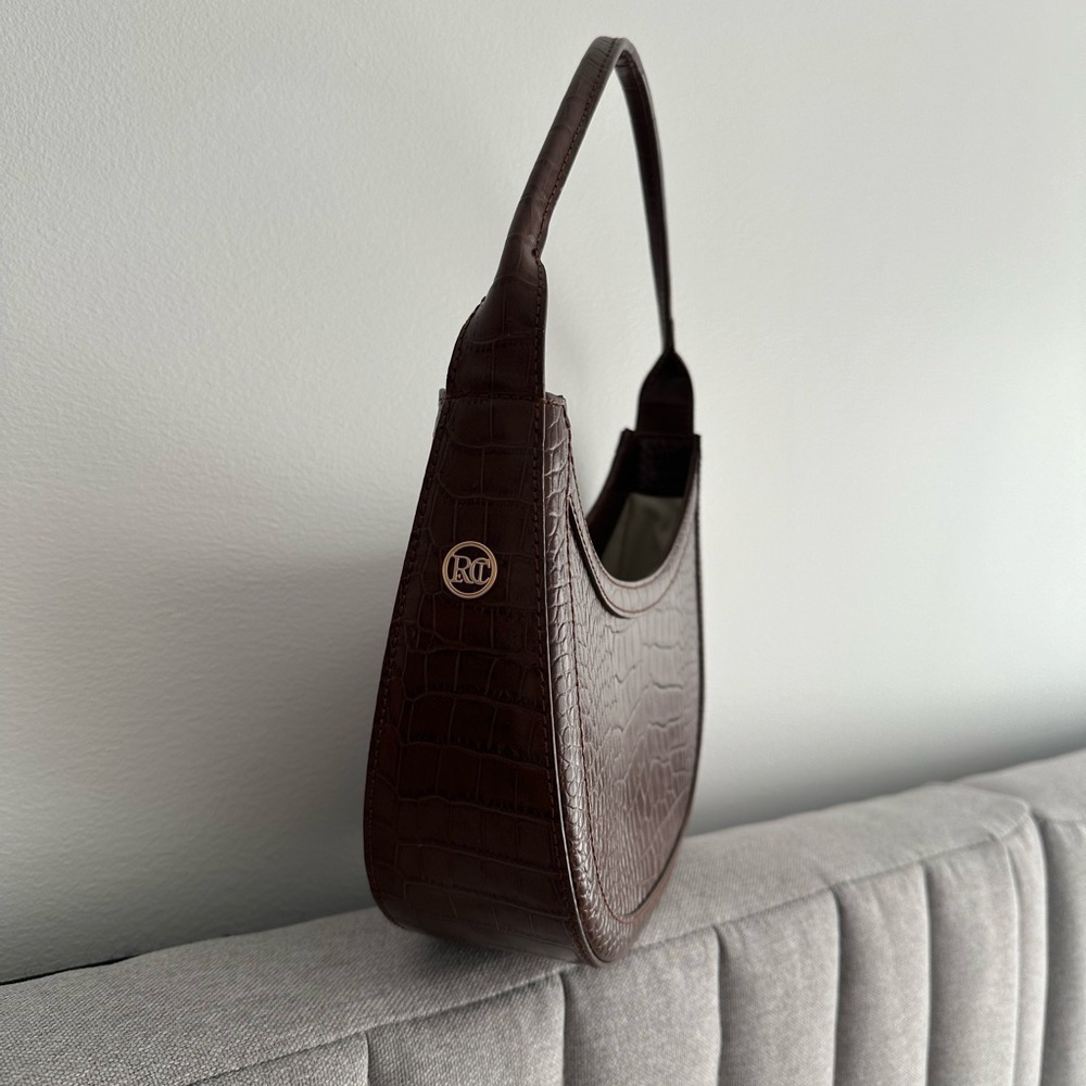 Recto $675 Croc Effect Half Moon Brown Shoulder Bag deadstock - Picture 5 of 9